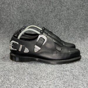Dr. Martens Delylah Shoes Women's 9 Black Leather Kiltie Silver Buckle‎ Western